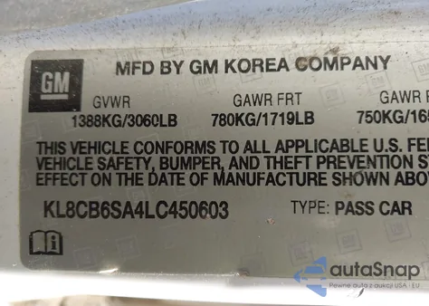 2020 Chevrolet Spark Fwd Ls Automatic from USA, damaged, VIN KL8CB6SA4LC450603